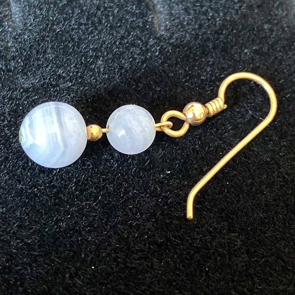 Vintage Blue Lace Agate Dangle Earrings - Picture 7 of 14